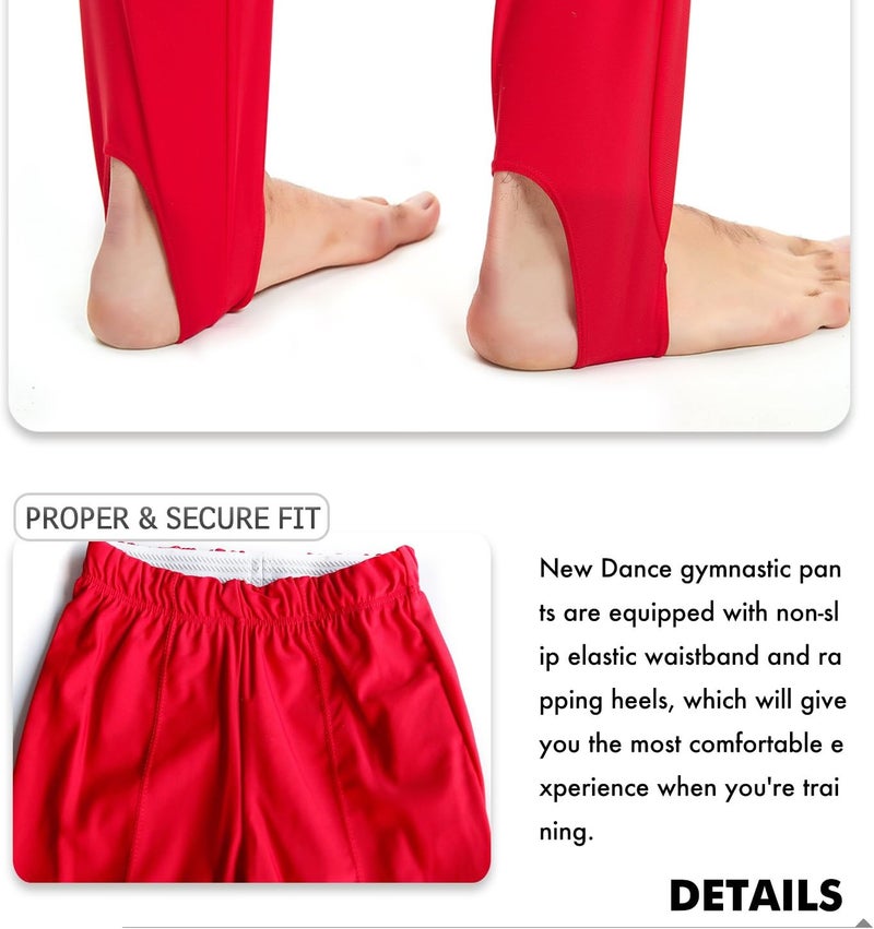 NEW DANCE Mens and Boys Gymnastics Pants Leotard Youth Ballet Tights Stirrup Pants for Dance Yoga Practice Athletic Red - Image 3